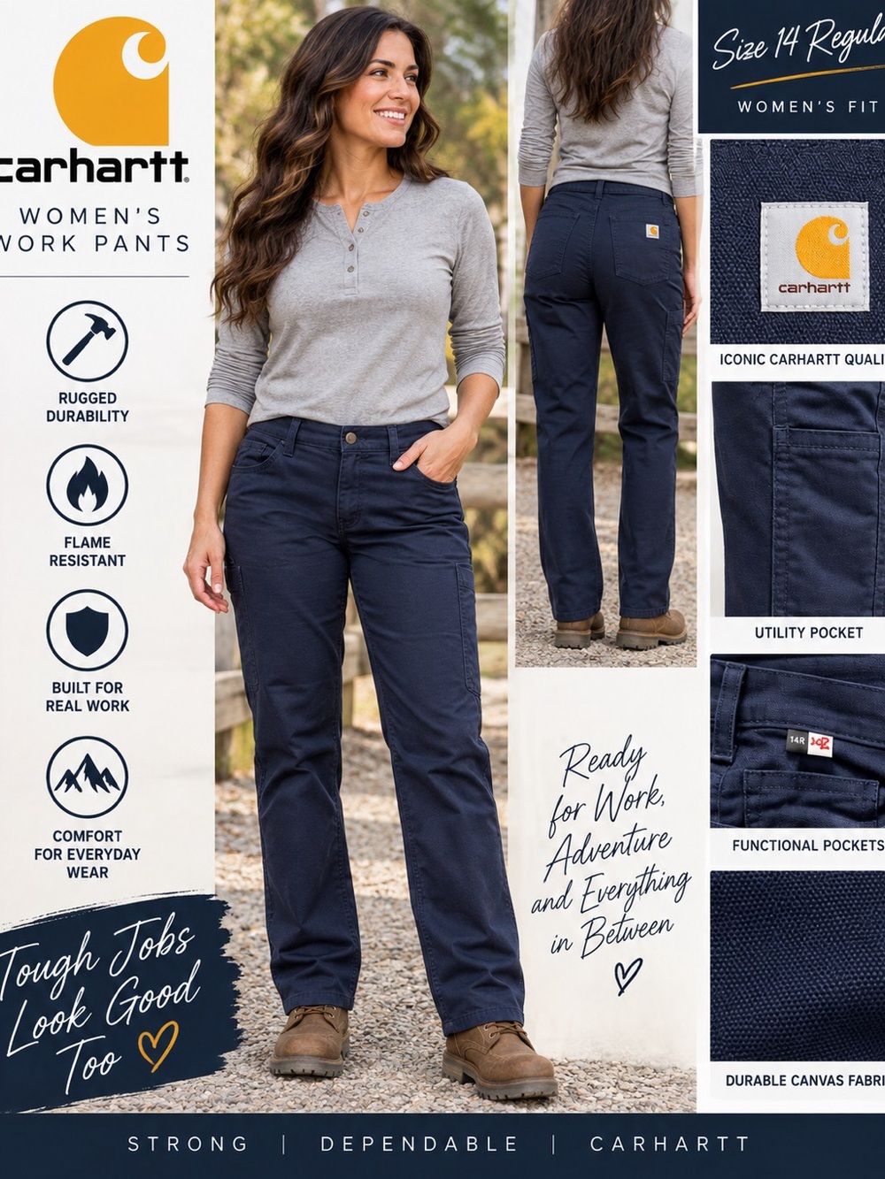 Carhartt Women’s Rugged Flex FR Canvas Work Pants – Size 14 Regular – Dark Navy